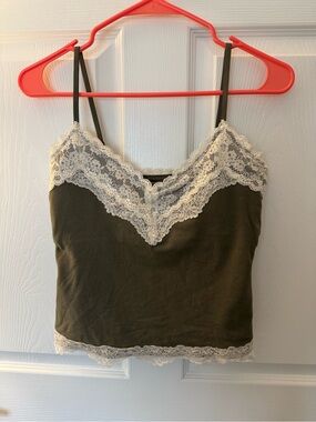 Abercrombie & Fitch Olive Green Cami with Cream Lace Trim